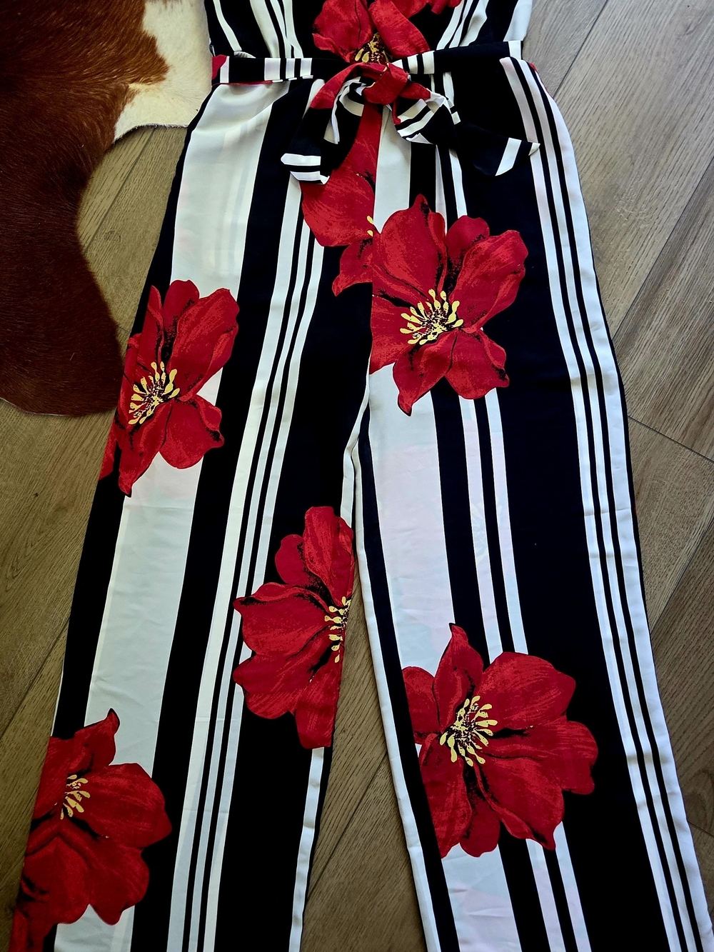 Asher Red Floral Stripe Wide-Leg Jumpsuit - Women